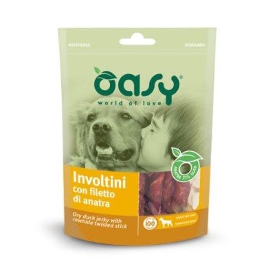 Oasy Dog Snack per Cani Involtini di Anatra e Pelle Bovina 100 g