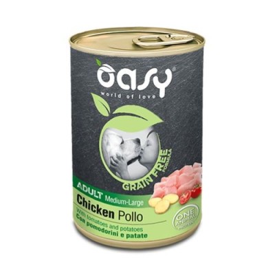 Oasy Dog Grain Free Adult Medium Large Monoproteico Pollo Pomodorini e Patate Lattina 400 g