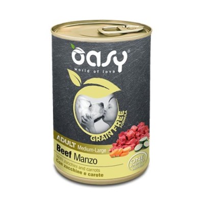 Oasy Dog Grain Free Adult Medium Large Monoproteico Manzo Zucchine e Carote Lattina 400 g