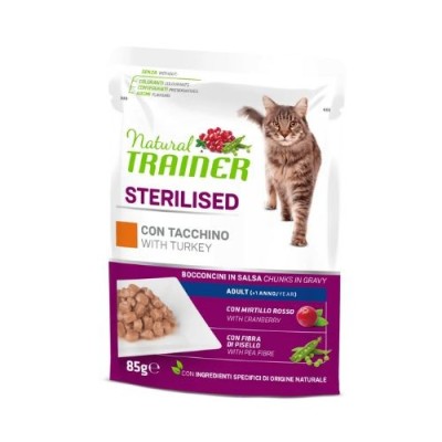 Natural Trainer Cat Adult Sterilised Tacchino Bocconcini in Salsa Busta 85 g