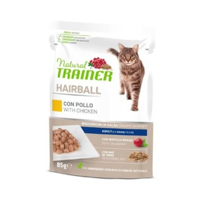 Natural Trainer Cat Adult Hairball con Pollo Bocconcini in Salsa Busta 85 g