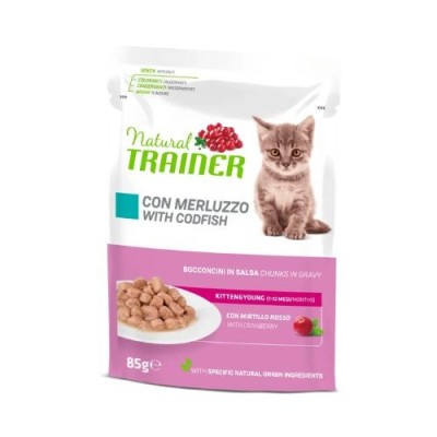 Natural Trainer Cat Kitten e Young con Merluzzo Bocconcini in Salsa 85 g