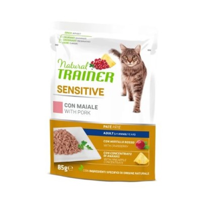 Natural Trainer Cat Adult Sensitive con Maiale Bocconcini in Salsa Busta 85 g