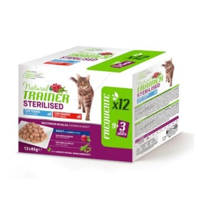 Natural Trainer Cat Adult Sterilised Manzo e Tonno Multipack 12x85 g