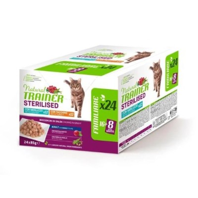 Natural Trainer Cat Adult Sterilised Tacchino e Merluzzo Multipack 24x85 g