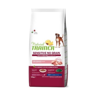 Natural Trainer Dog Sensitive NO Grain Adult Medium Maxi Maiale e Patate 12 kg
