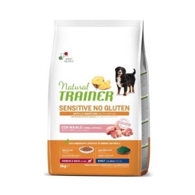 Natural Trainer Sensitive NO Gluten Adult Medium Maxi con Maiale 3Kg
