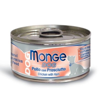 Monge Dog Sfilaccetti al Naturale Pollo con Prosciutto Lattina 95 g