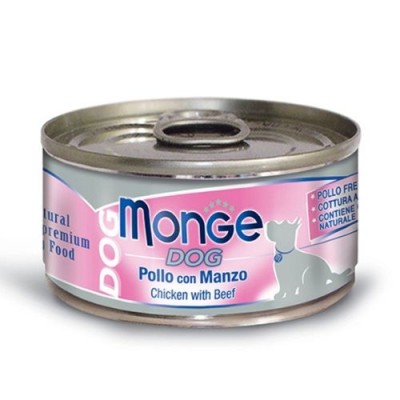 Monge Dog Sfilaccetti al naturale Pollo con Manzo Lattina 95 g