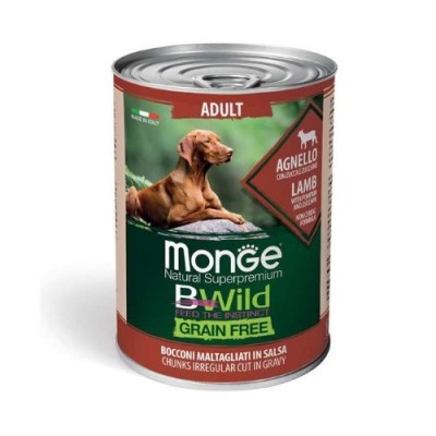 Monge Dog BWild Grain Free Adult All Breed con Agnello Zucca e Zucchine Bocconi in Salsa 400 g