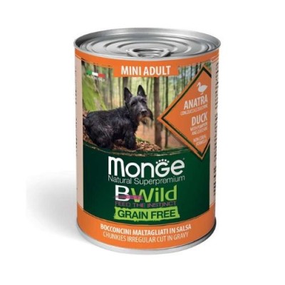 Monge Dog BWild Grain Free Adult Mini con Anatra Zucca e Zucchine Bocconcini in Salsa 400 g