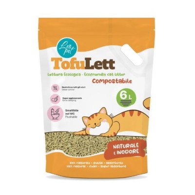 Leopet Tofulett Lettiera al Tofu per Gatti Agglomerante in Pellet Naturale e Inodore 6Lt