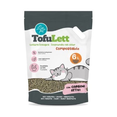 Leopet Tofulett Lettiera al Tofu per Gatti Agglomerante in Pellet Carboni Attivi 6Lt