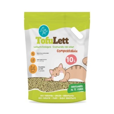 Leopet Tofulett Lettiera al Tofu per Gatti Agglomerante in Pellet Te Verde 10Lt