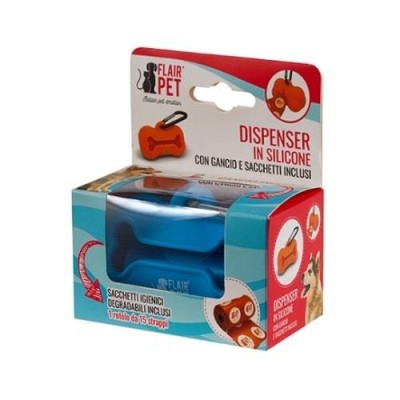 Flair Pet Dispenser in Silicone con Gancio e Sacchetti Inclusi Vari Colori