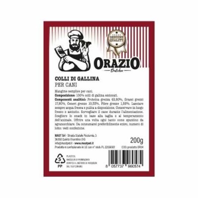 Orazio Butcher Snack Naturali per Cani Colli di Gallina 200 g