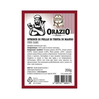 Orazio Butcher Snack Naturali per Cani Strisce di Pelle di Testa di Manzo 200 g