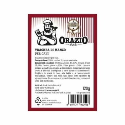 Orazio Butcher Snack Naturali per Cani Trachea di Manzo 120g