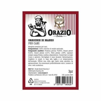 Orazio Butcher Snack Naturali per Cani Orecchie di Manzo 60g