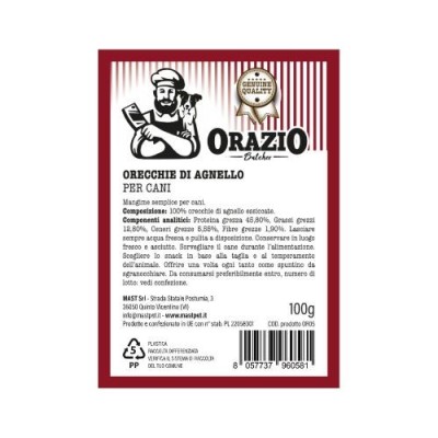 Orazio Butcher Snack Naturali per Cani Orecchie di Agnello 100g