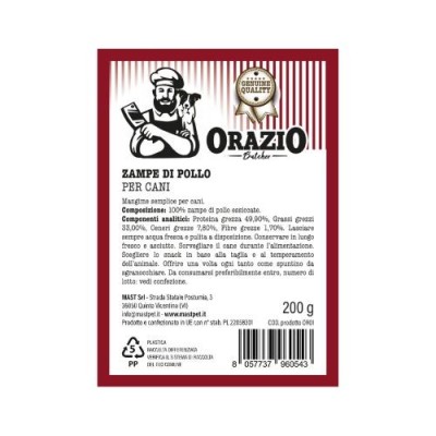 Orazio Butcher Snack Naturali per Cani Zampe di Pollo 200 g