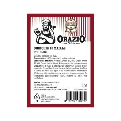 Orazio Butcher Snack Naturali per Cani Orecchie di Maiale 3pz