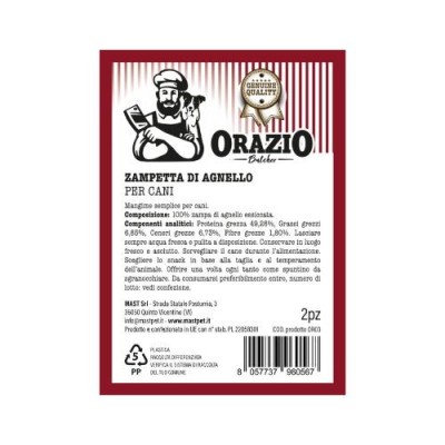 Orazio Butcher Snack Naturali per Cani Zampetta di Agnello 2pz