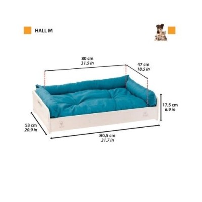 Ferplast Lettino Hall in Legno con Cuscino per Cani e Gatti Misura M 80,5x53xh17,5cm