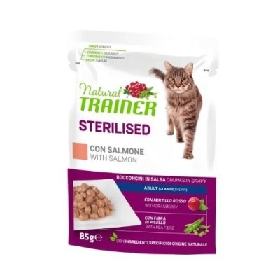 Natural Trainer Cat Adult Sterilised con Salmone Bocconcini in Salsa Busta 85 g Natural Trainer Cat Adult Sterilised con Salmone Bocconcini in Salsa Busta 85 g