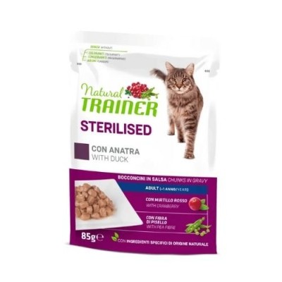 Natural Trainer Cat Adult Sterilised con Anatra Bocconcini in Salsa Busta 85 g