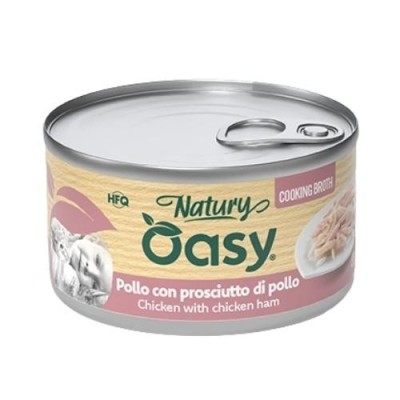 Oasy Gatto Natury con Pollo con Prosciutto di Pollo in Brodo di Cottura 85g