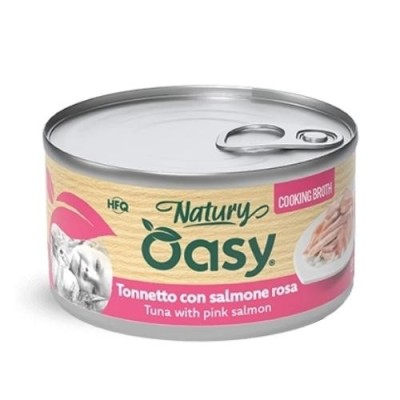 Oasy Gatto Natury Tonnetto con Salmone Rosa in Brodo di Cottura 85g