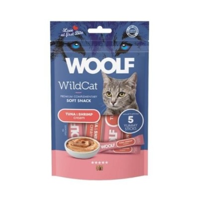 Woolf Wildcat Snack Liquidi per Gatti Gusto Tonno e Gamberetti 5x14g Woolf Wildcat Snack Liquidi per Gatti Gusto Tonno e Gamberetti 5x14g