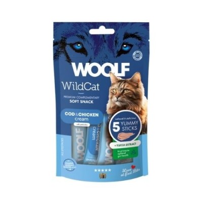 Woolf Wildcat Snack Liquidi per Gatti Gusto Pollo e Merluzzo con Estratto di Yucca 5x14g Woolf Wildcat Snack Liquidi per Gatti Gusto Pollo e Merluzzo con Estratto di Yucca 5x14g