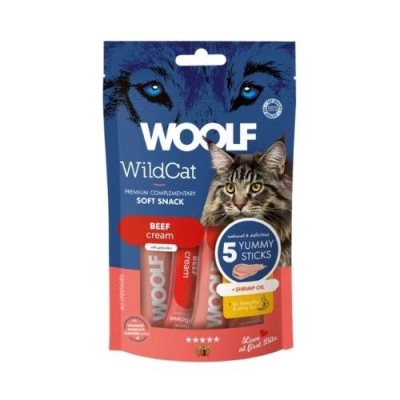 Woolf Wildcat Snack Liquidi per Gatti Gusto Manzo e Olio di Gamberetti  5x14g