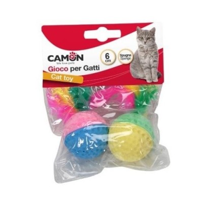 Camon Gioco per Gatti Palline Colorate in Spugna con Piume 6cm