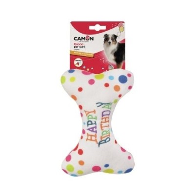 Camon Gioco per Cani Osso "Happy Birthday" in Poliestere con Squeaker 18cm