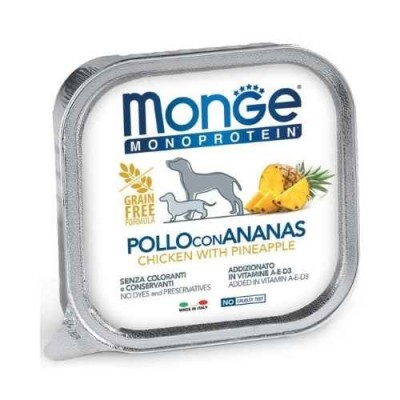 Monge Dog Patè Monoproteico Pollo e Ananas Vaschetta in Patè 150 g