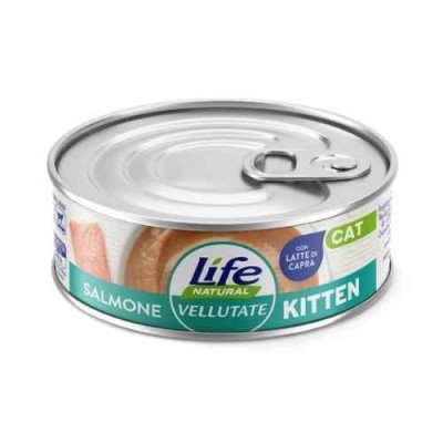 Life Cat Natural Vellutate Kitten con Salmone Lattina 70g