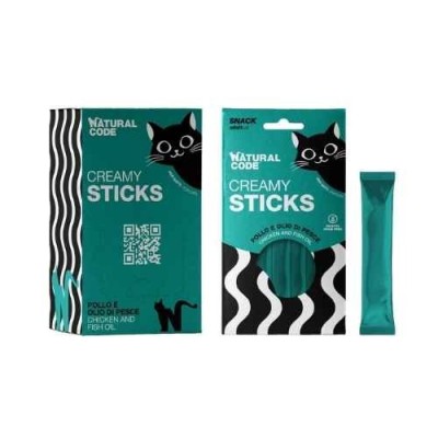 Natural Code Gatto Creamy Snack Pollo e Olio di Pesce 4x14g