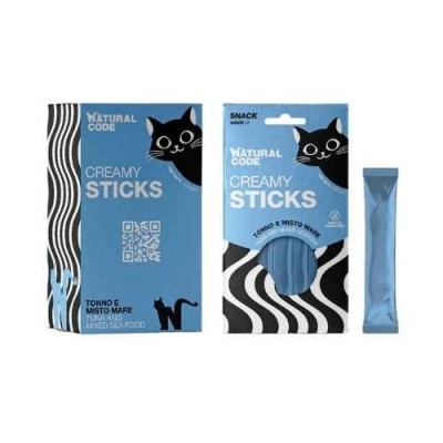 Natural Code Gatto Creamy Snack Tonno e Misto Mare 4x14g