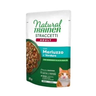 Natural Trainer Cat Straccetti Sterilizzato Merluzzo e Verdure 85 g