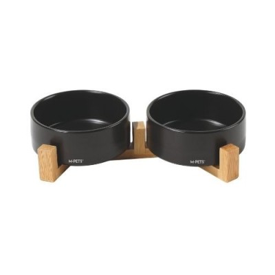 M-Pets Ciotole in Ceramica con Piedistallo in Bamboo Opera Design Nero 2X350ML