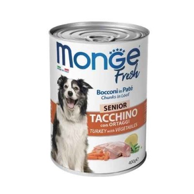 Monge Fresh Umido Cane Senior Bocconi in Paté Tacchino e Ortaggi 400g