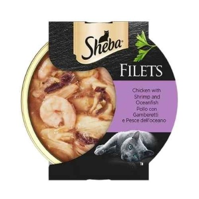 Sheba Filets per Gatti Pollo con Gamberetti e Pesce Oceanico Vaschetta 60g