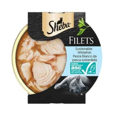 Sheba Filets per Gatti con Pesce Bianco da Pesca Sostenibile Vaschetta 60g
