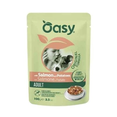Oasy Dog Straccetti in Salsa Adult con Salmone e Patate Busta 100gr