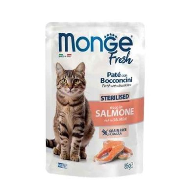 Monge Cat Fresh Patè con Bocconcini Sterilizzato Ricco in Salmone Busta 85gr