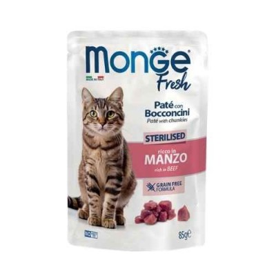 Monge Cat Fresh Patè con Bocconcini Sterilizzato Ricco in Manzo Busta 85gr