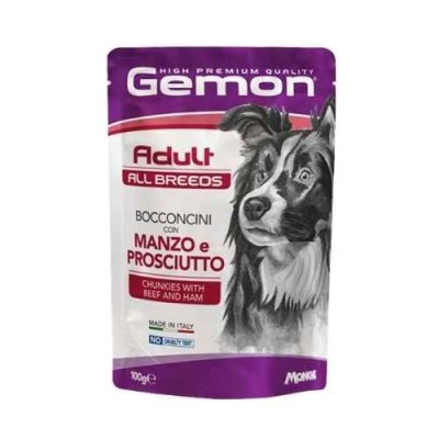 Gemon Cane All Breeds Adult Bocconcini con Manzo e Prosciutto 100g